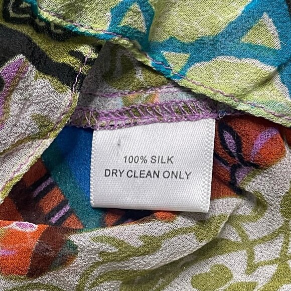 Gibson Womens Tunic Top Multicolor Abstract Pullover Silk Buttons Flowy Boho S - Picture 5 of 8